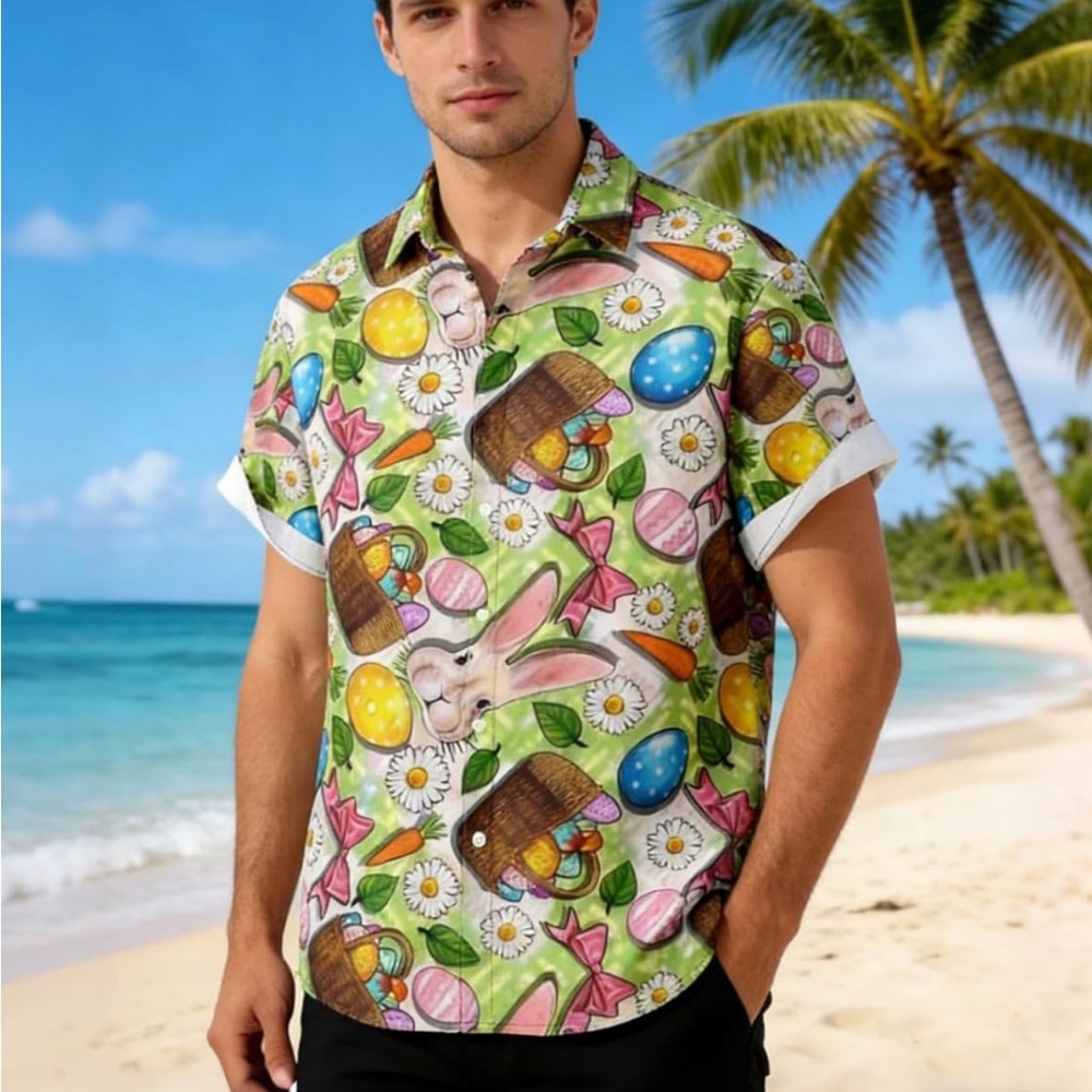 HAPNBCELE Hawaiian/EasterShirt - Picture 1 of 3